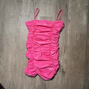 Fashion Nova Hot Pink Ruched Faux Leather Mini Dress